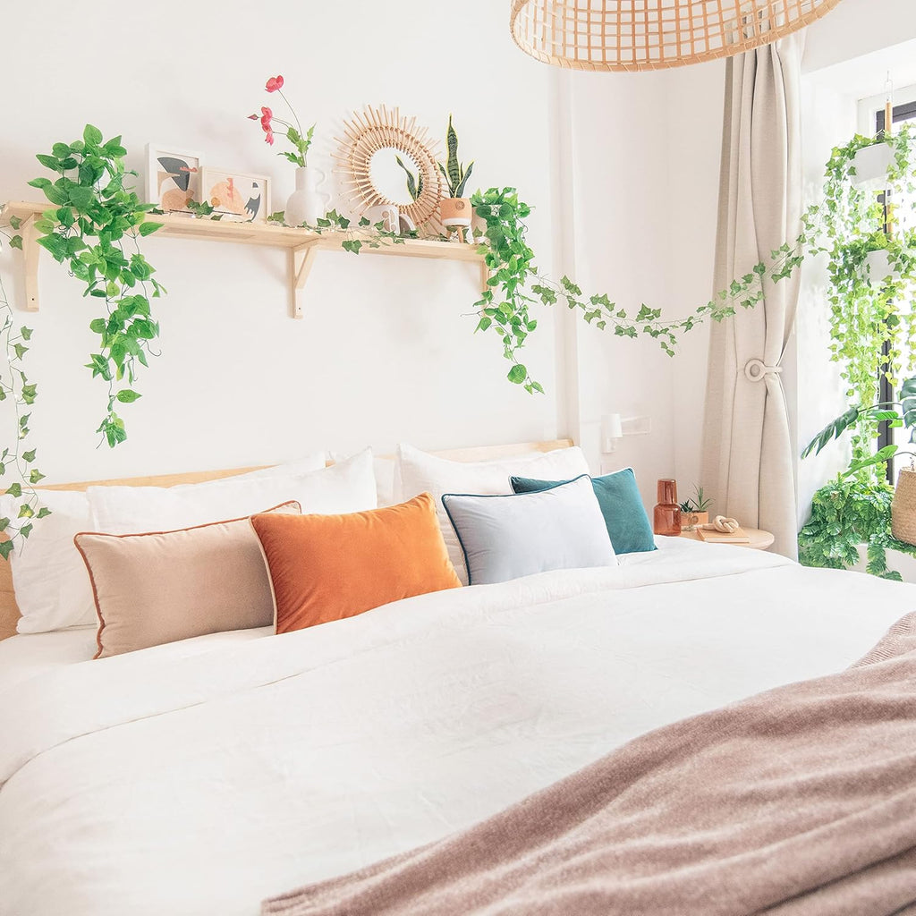 MONDAY MOOSE Decorative Throw Pillow Covers Cushion Cases, Set of 4 Soft Velvet Modern Double-Sided Designs, Mix and Match for Home Decor, Pillow Inserts Not Included (12x20 inch, Orange/Green)