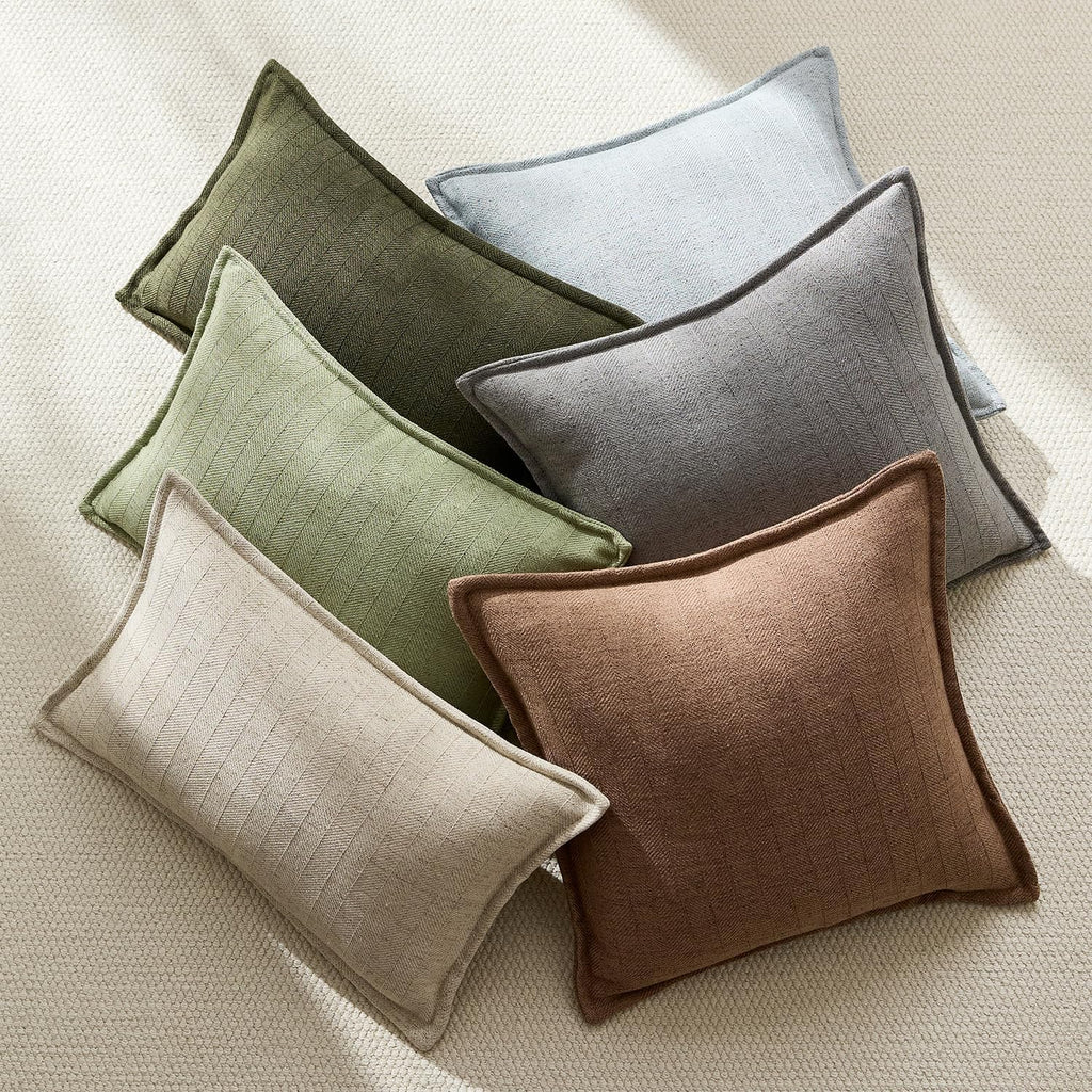 22x22 Linen Pillow Covers Steel Blue Pack of 2 Farmhouse Boho Neutral Accents Striped Textured Square Decorative Throw Pillow Cases for Living Room Couch Bed Home Decor