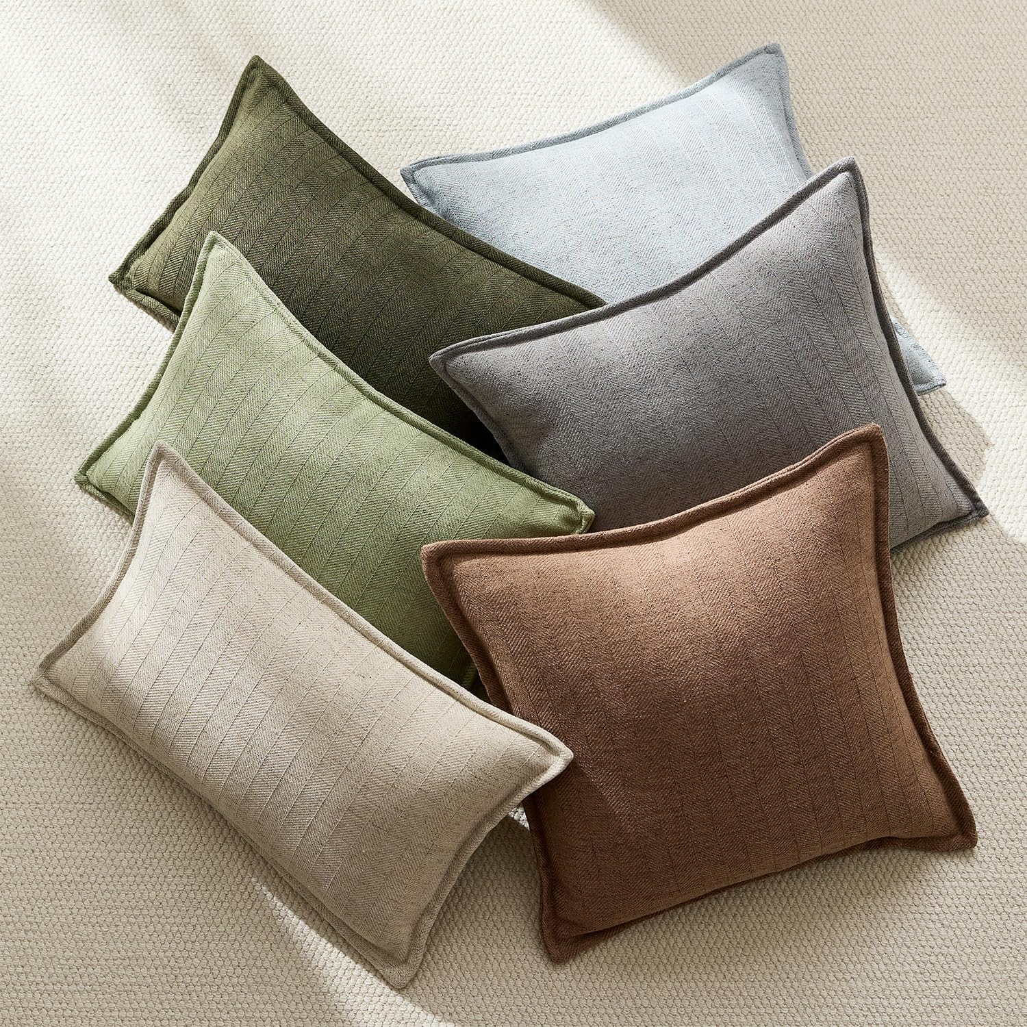 22x22 Linen Pillow Covers Grey Pack of 2 Farmhouse Boho Neutral Accents Striped Textured Square Decorative Throw Pillow Cases for Living Room Couch Bed Home Decor