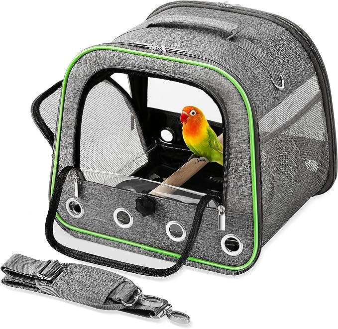Suertree Upgraded Small Bird Carrier, Lightweight and Portable Travel Bird Cage with Stand and Easy Clean Tray, Bird Travel Carrier, Parrot Parakeet Carrier Travel Cage