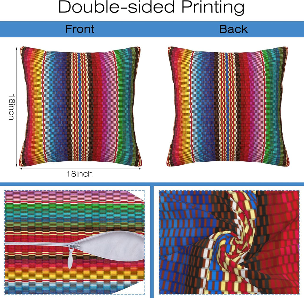 Throw Pillow Covers Blanket Stripes Pillow Covers 18x18 Inch Set of 2 Colorful Mexican Stripes Throw Pillows Decorative Pillow Cases Cushion Covers for Bedroom Livingroom Sofa Farm House