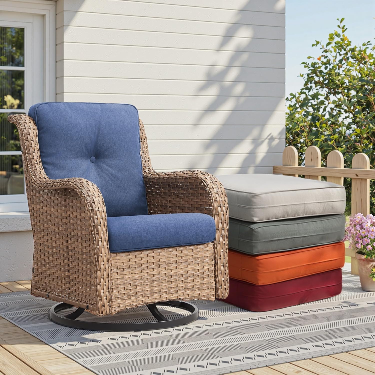 Patio Cushions for Outdoor Furniture - 22" x 25" x 4" UV Resistant Thick Foam Cushions Water Resistant Replacement Cushion for Outdoor Patio Furniture Chair/Sofa/Couch | Blue | 5-Pack |