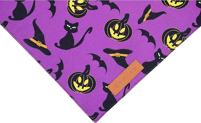 Realeaf Halloween Dog Bandanas 2 Pack, Reversible Orange Pumpkin Pet Scarf for Boy and Girl, Premium Durable Fabric, Holiday Bandana for Small Medium Large and Extra Large Dogs (Small)