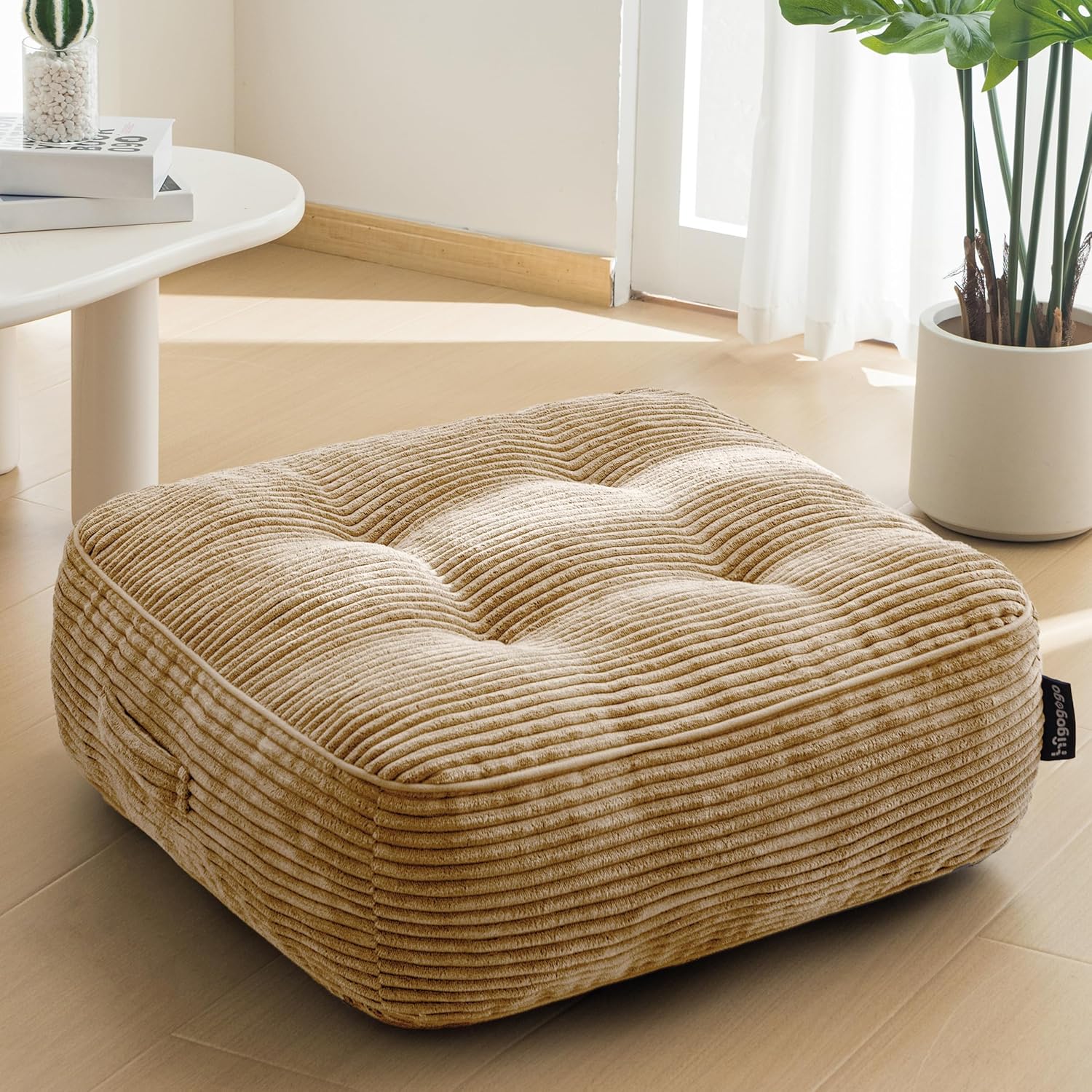 8" Washable Floor Pillow Cushion for Adults, Meditation Cushion Pillow, Large Square Floor Sitting, Removable Tufted Corduroy Cover, for Tatami Living Room or Yoga, 22x22 Inch, Machine Washable