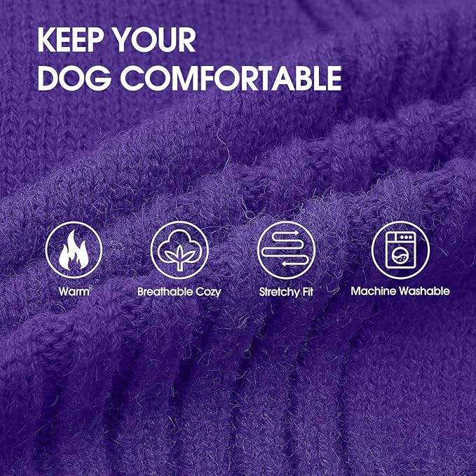 IECOii Dog Sweaters for Medium Dogs Girl Boy,Holiday Knit Doggy Sweatshirt with Sleeve,Turtleneck Thick Warm Dog Sweaters for Winter,Pullover Knitwear for French Bulldog,Boston Terrier (Purple, L)