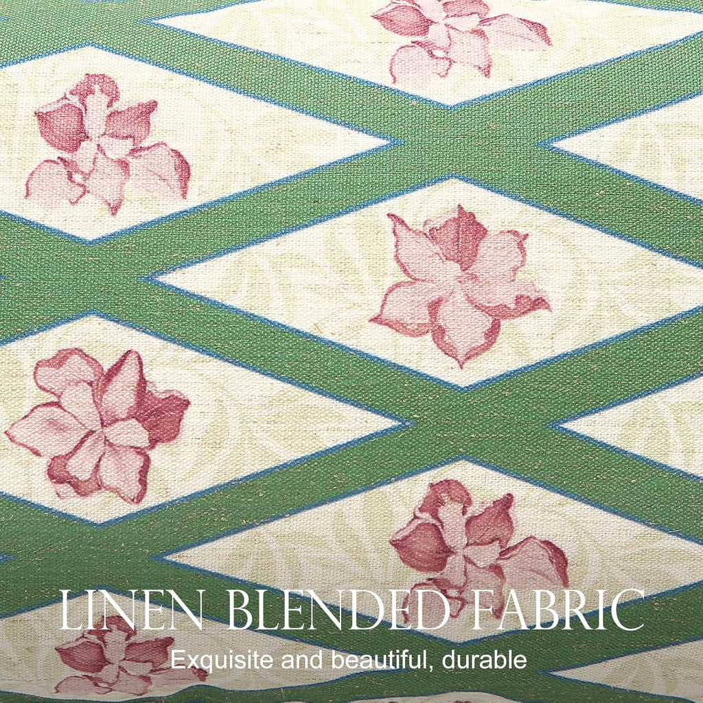 patdrea Designer Throw Pillow Covers Set of 2,French Elegant Spring Green Linen with Iris Floral Pattern Pillow Covers,Decorative Lumbar Pillowcases Cushion for Bed Living Room Outdoor,12"x20"