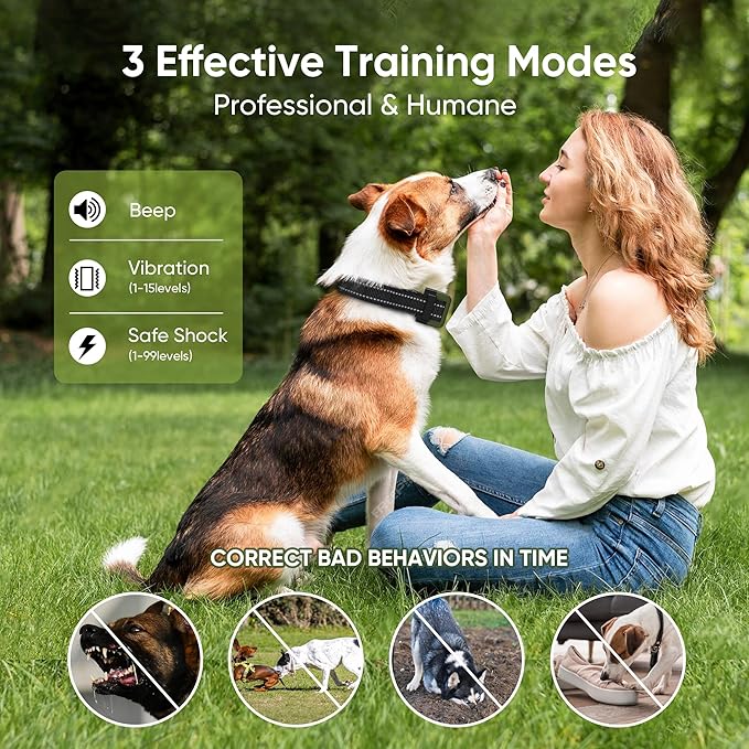 Dog Shock Collar 2 Dogs (5-120Lbs) - 4500FT Dog Training Collar with 3 Training Modes, Security Lock,IP67 Waterproof＆Rechargeable e-Collar with Remote for All Breeds (Green)