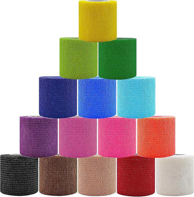 15 Pack Self Adhesive Bandage Wrap 2 Inch x 5 Yards Self-Adherent Elastic Cohesive Wrap Non-Woven Breathable Bandage,Vet Wrap for Stretch Athletic, Sports, Wrist, Ankle (Mix)
