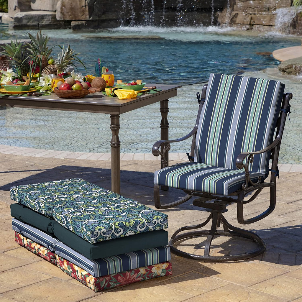 ARDEN Outdoor Midback Chair Cushion, 18 x 16.5, Water Repellent, Fade Resistant 18 x 16.5, Sapphire Aurora Blue Stripe