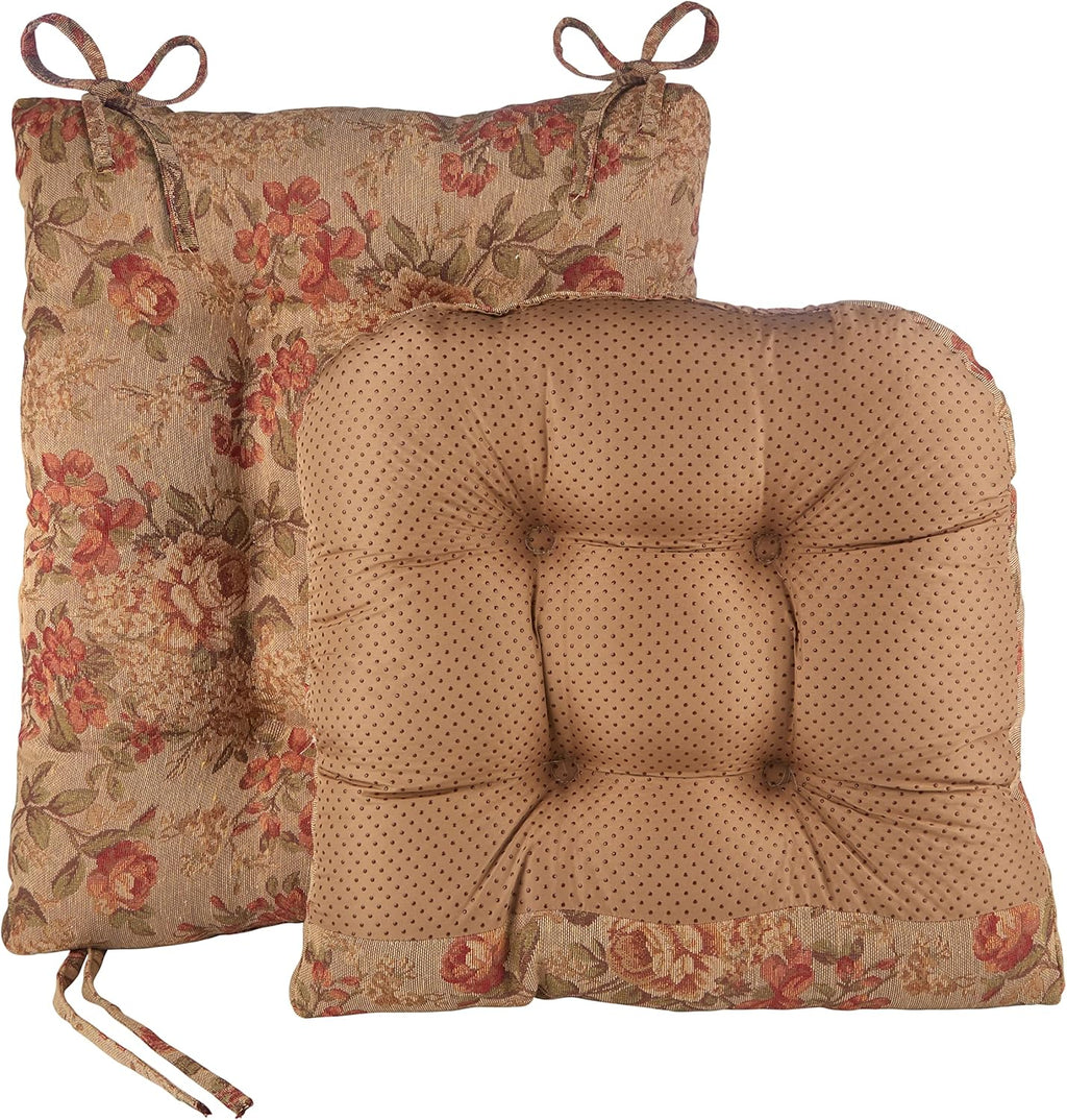 Klear Vu Omega Non-Slip Rocking Chair Cushion Set, Assembled in USA, Thick Padding & Tufted Design, Includes Seat Pad & Back Pillow with Ties, 17x17 Inches, 2-Piece Set, Somerset