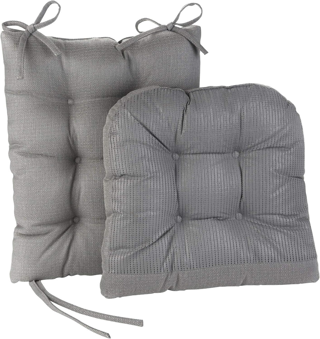 Klear Vu Omega Non-Slip Rocking Chair Cushion Set, Assembled in USA, Thick Padding & Tufted Design, Includes Seat Pad & Back Pillow with Ties, 17x17 Inches, 2-Piece Set, Solid Gray