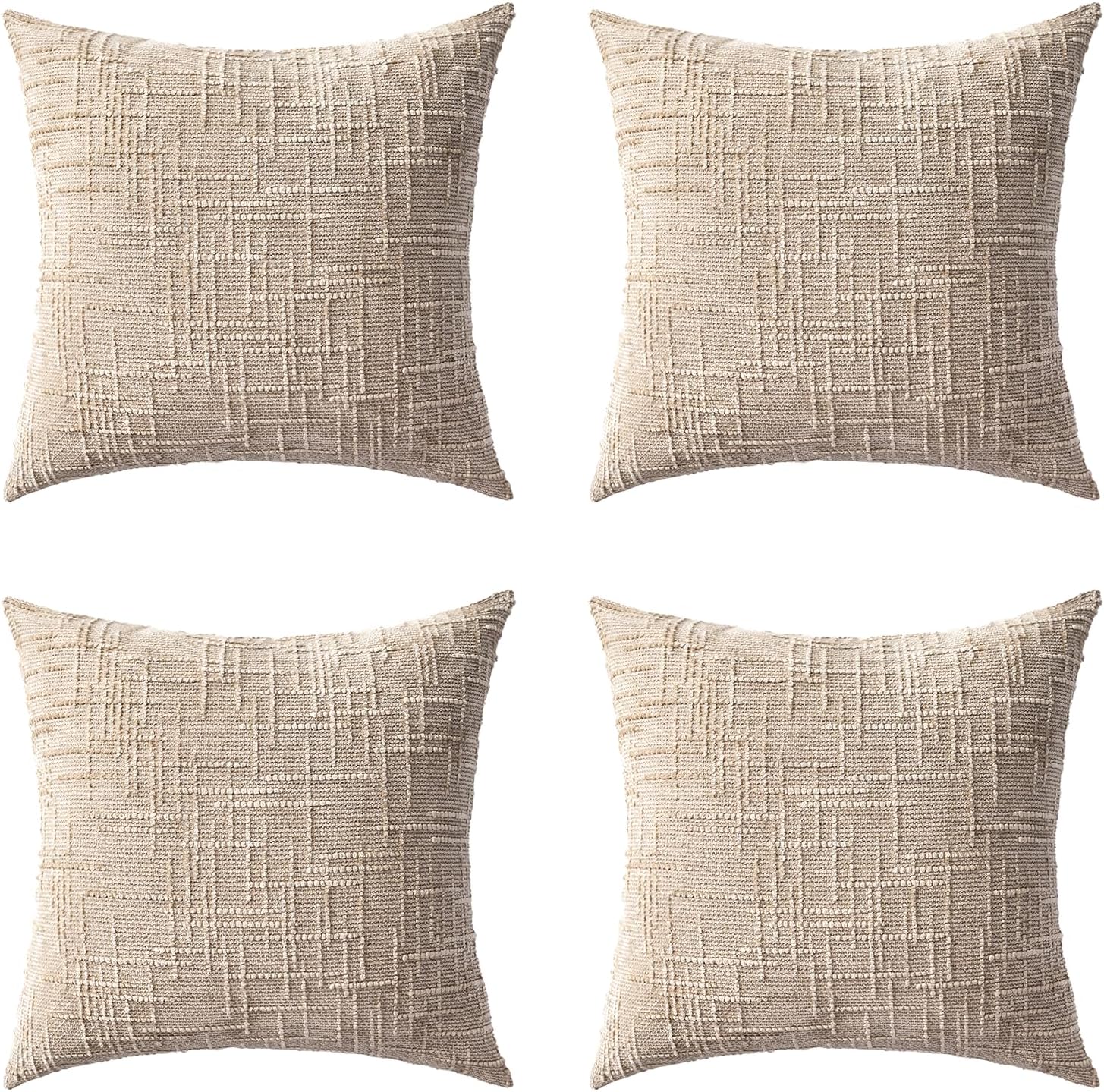 Decorative Throw Pillow Covers 18x18 Inch Set of 4, Soft Solid Farmhouse Chenille Couch Pillows, Spring Pillow Covers for Couch Sofa Bed Living Room Home Decor Pillowcase, Light Khaki