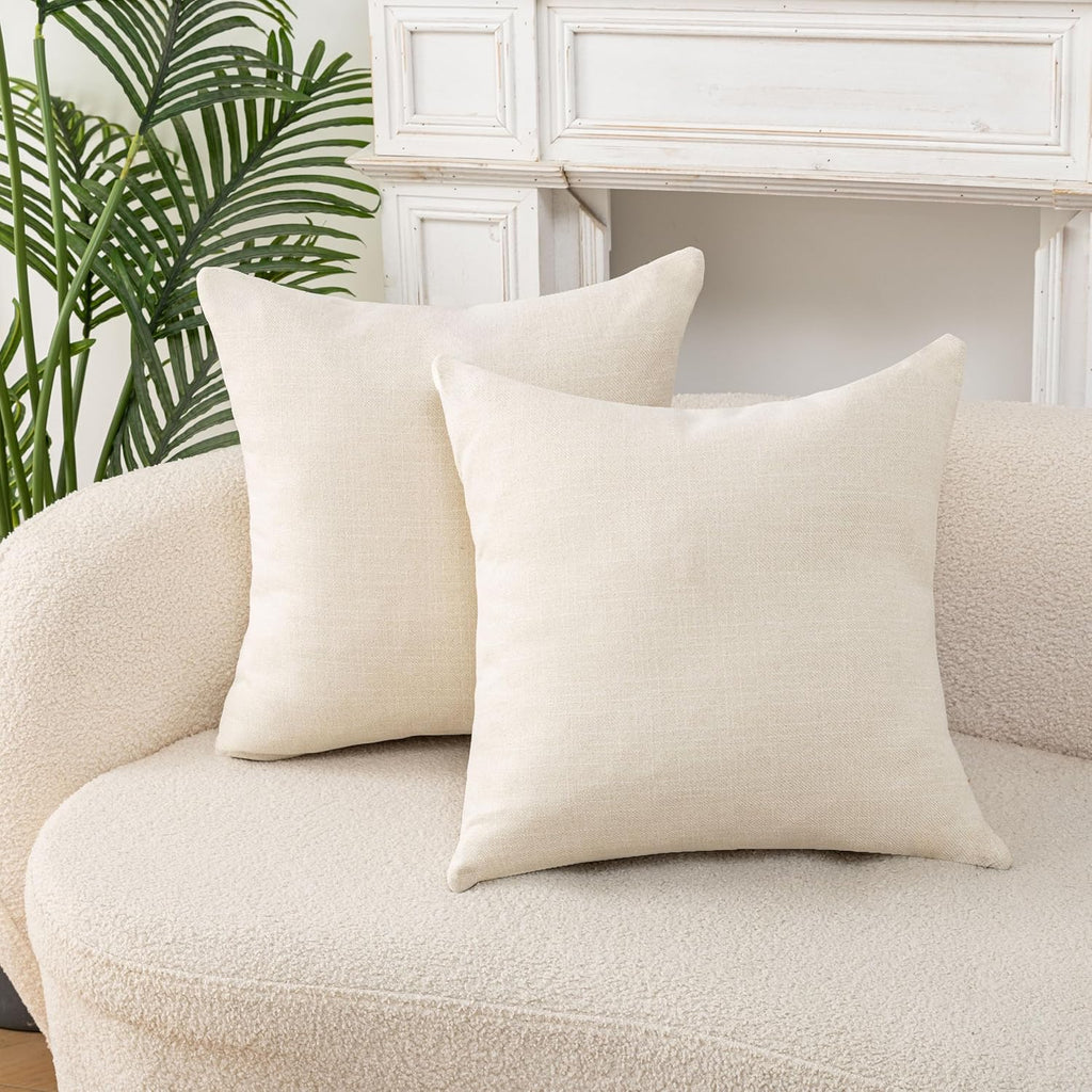 Throw Pillow with Insert 18x18 Inch Set of 2 - Modern Fall Home Decor for Living Room Sofa, Bed - Cute Square Accent Cases - Anthropologie Style Decor (Off White #P1-10)