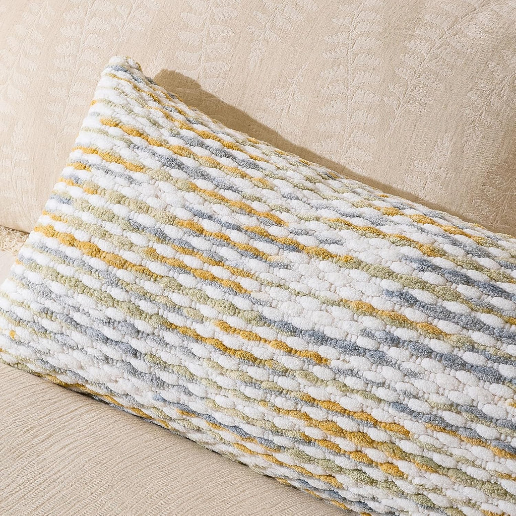 AmHoo Boho Chenille Pillow Cover Decorative Tufted Pillowcase for Couch Bed Sofa Bedroom Living Room Modern 14 x 36-Inch Grey