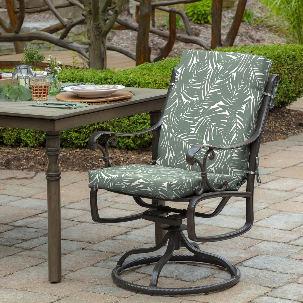 Arden Outdoor Midback Chair Cushion, 18 x 16.5, Rain-Proof, Fade Resistant Sage King Palm