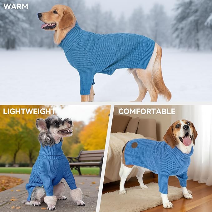 cyeollo 4XL Dog Sweater, Stretchable & Cozy Warm Dog Sweaters for Large Dogs Boy, Pullover Knit Fall Winter Sweatshirt Big Dogs Clothes, Doberman Great Dane Apparel, Blue XXXXL
