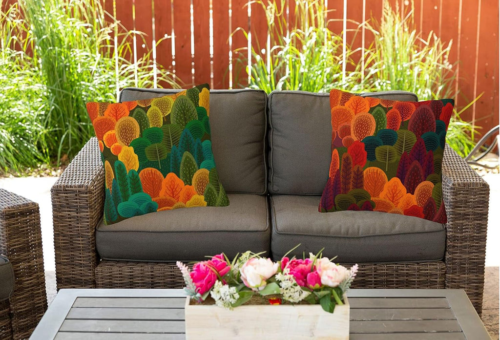 bassyil Fall Forest Throw Pillow Covers Decorative Linen Pillow Cases Set of 2 Square Cushion Cover for Couch Sofa Bedroom Patio 18x18 Inch