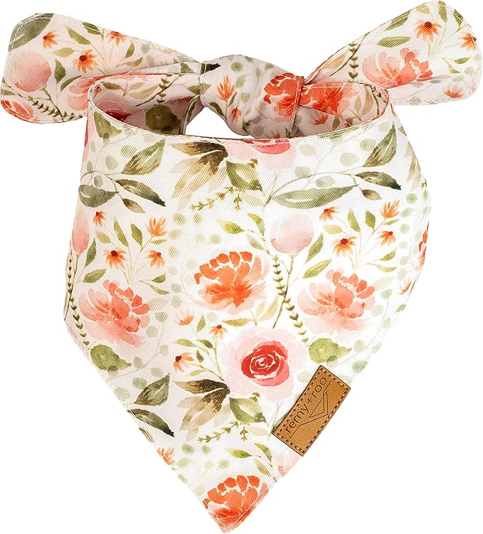 Remy+Roo Extra Large Spring Dog Bandanas - 4 Pack Rubi Set | Premium Durable Adjustable Polyester Fabric | Patented Shape Girl Floral Bandana