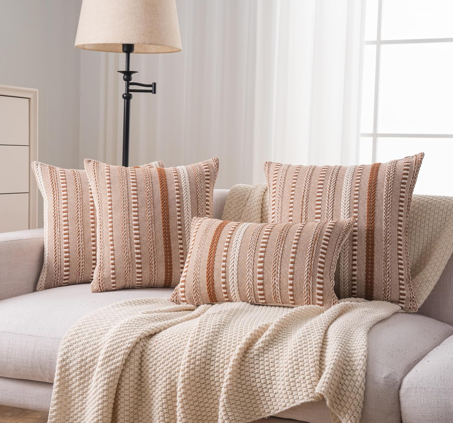 Boho Throw Pillow Covers 12x20 Inch Set of 2, Farmhouse Decorative Couch Pillow Cases, Brown Accent Pillows of Bed, Sofa Bedroom Living Room Home Decor Cushion Cover