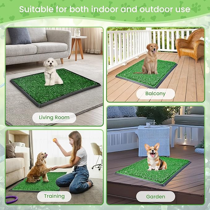 Dog Grass Pad with Tray, Dog Grass Potty Patch Bathroom Mat, Washable Pee Pad for Puppy Training, Dog Litter Box, Portable Perfect Indoor Outdoor Use, 2 Reusable Artificial Turf, 20x25inch