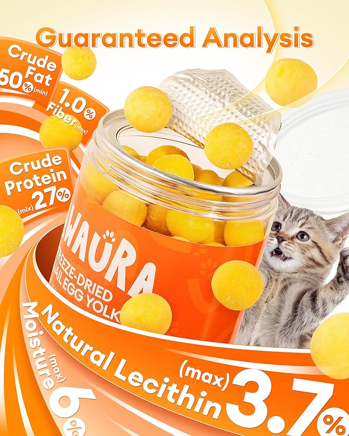 10.6oz Freeze Dried Quail Egg Yolk Cats & Dogs, Treats, Single Ingredient, Freeze-Dried Pet Food for Dogs, Cats, No Additives | Grain Free | Support for Skin and Coat Health