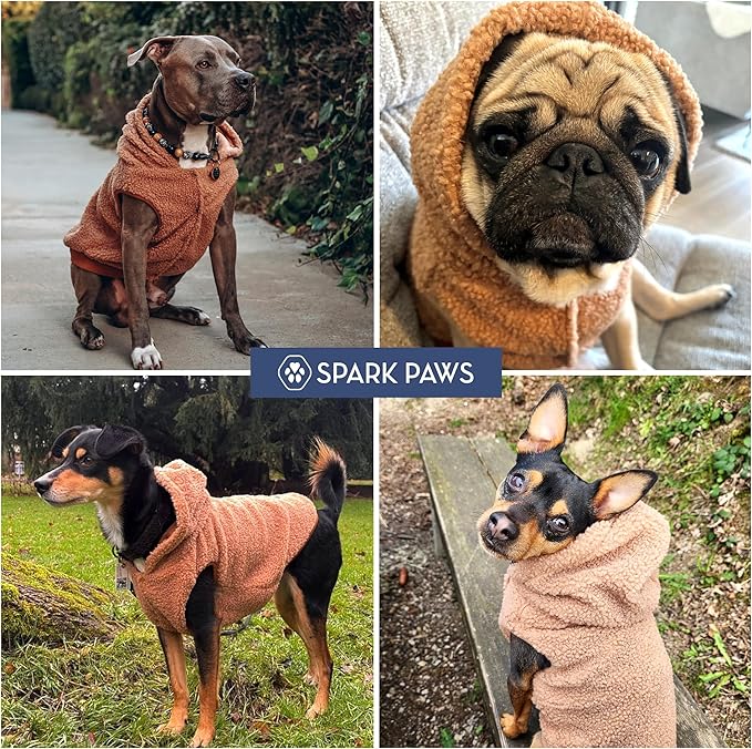 Spark Paws Teddy Dog Sweater, Sherpa Jacket Vest with Warm Fleece Lining, Winter Coat Suitable for Small Medium Large XL XXL Breeds - Brown - 2XL