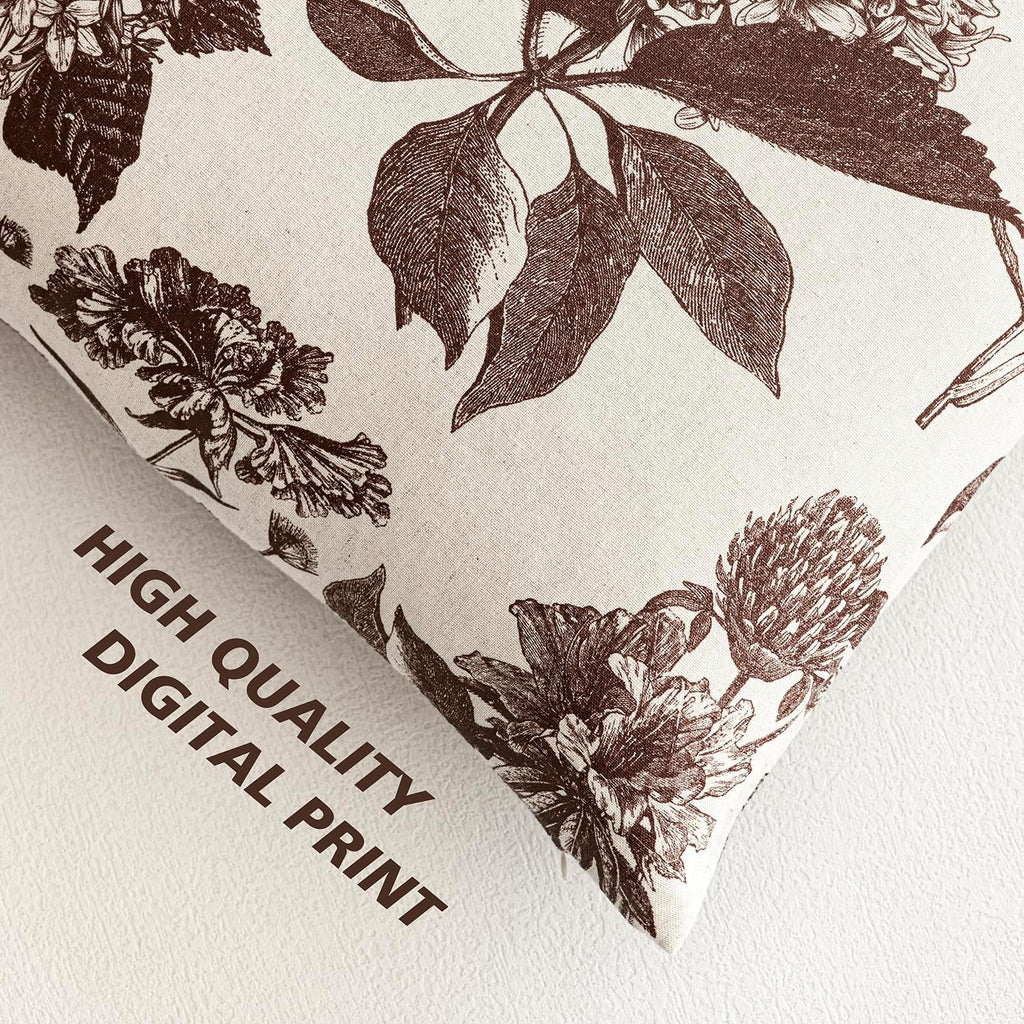 Foindtower Set of 2 Linen Floral Throw Pillow Covers Neutral Vintage Print Decorative Cushion Covers Farmhouse Boho Home Decor for Sofa Chair Couch Bedroom Living Room,18×18 Inch,Dark Brown