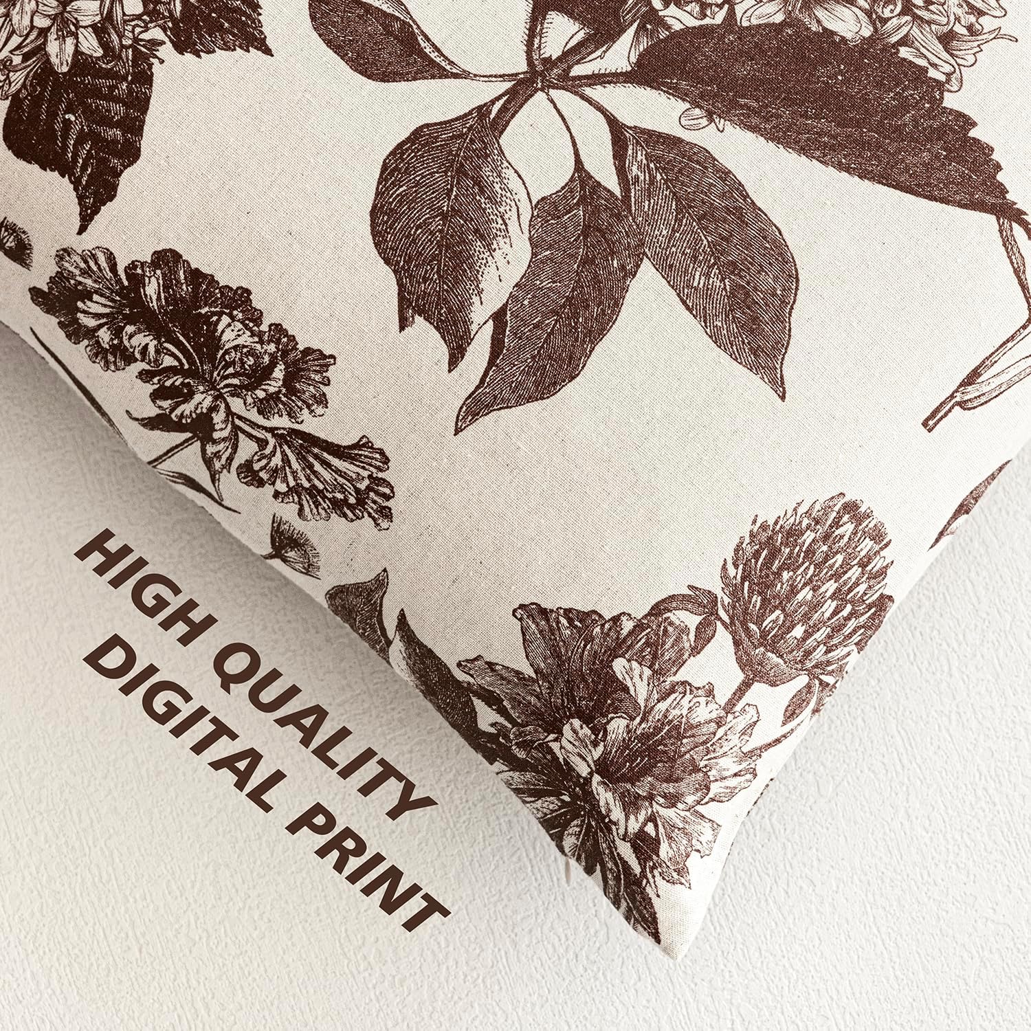 Foindtower Set of 2 Linen Floral Throw Pillow Covers Vintage Accent Print Decorative Cushion Covers Farmhouse Boho Home Decor for Sofa Chair Couch Bedroom Living Room,22×22 Inch,Dark Brown
