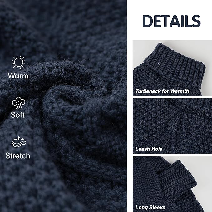 cyeollo 3XL Dog Sweaters for Large Dogs Boy, Stretchable & Cozy Warm Knit Doggy Sweater with Sleeves Turtleneck Fall Winter Cold Weather Big Dog Clothes Like Doberman Labrador, Navy XXXL