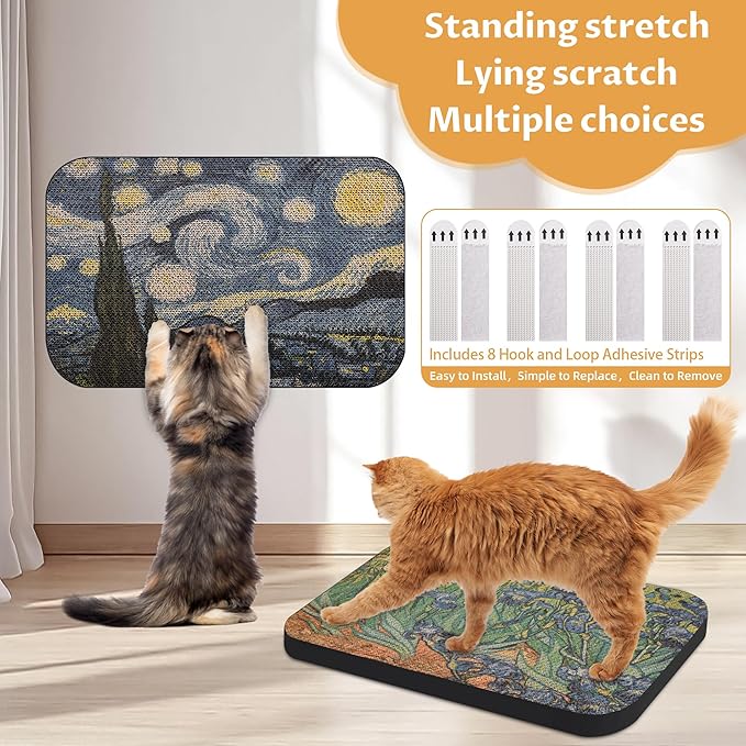 2 Packs Art Cat Wall-Mountable Scratching Board 16.7x11x1 Inch Cat Wall Scratch Pad and Scratcher for Indoor Cats Furniture Protector (Series1)