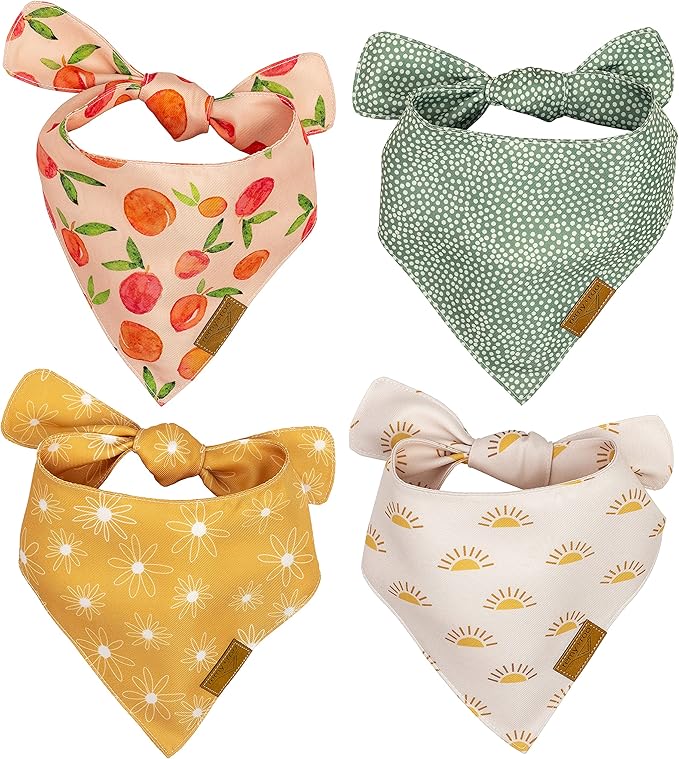 Remy+Roo Small Spring Dog Bandanas - 4 Pack Katherine Set | Premium Durable Adjustable Polyester Fabric Dog Scarfs | Patented Shape Girl Dog Bandana, Trendy Patterns, Floral Dog Bandana