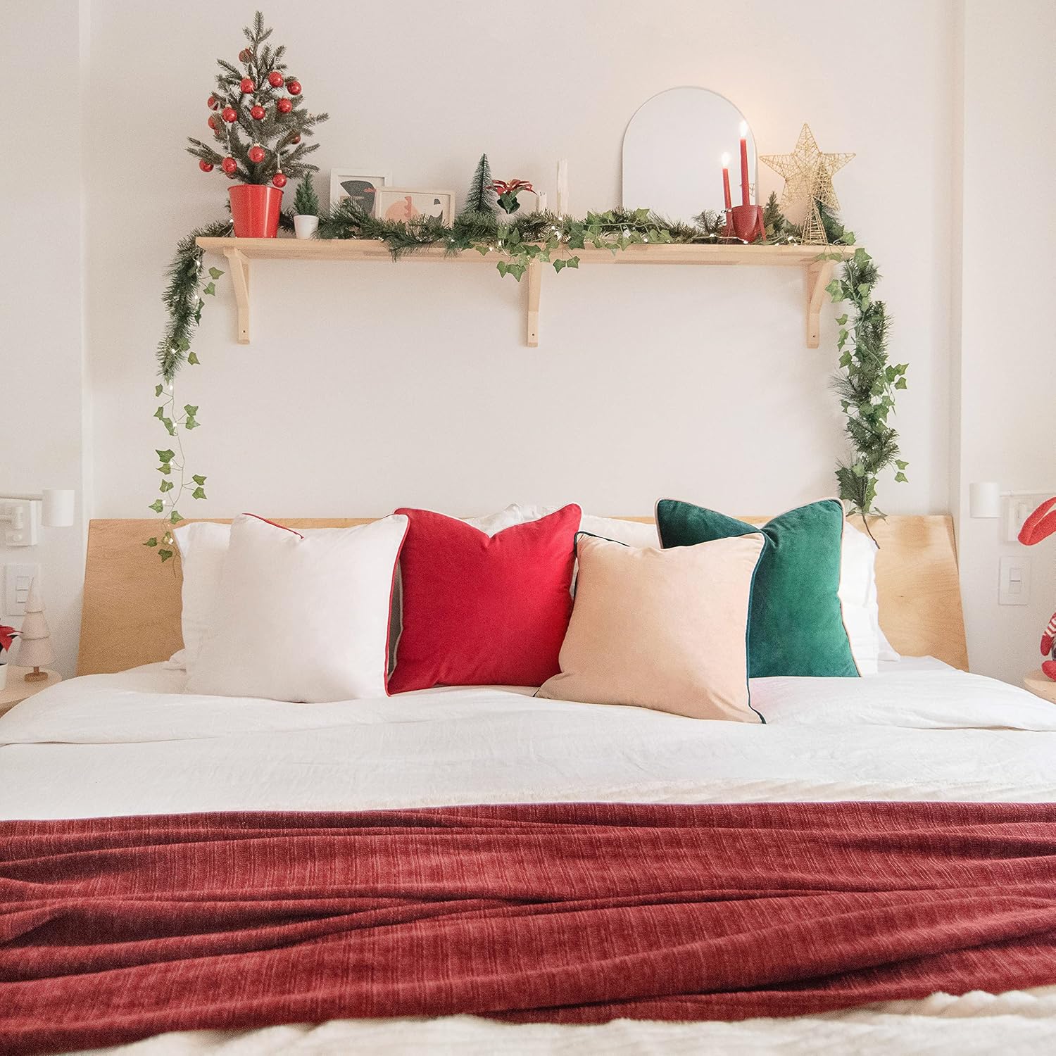 MONDAY MOOSE Christmas Decorative Throw Pillow Covers Cushion Cases, Set of 4 Soft Velvet Double-Sided Designs, Mix and Match for Home Decor, Pillow Inserts Not Included (16x16 inch, Red/Green)