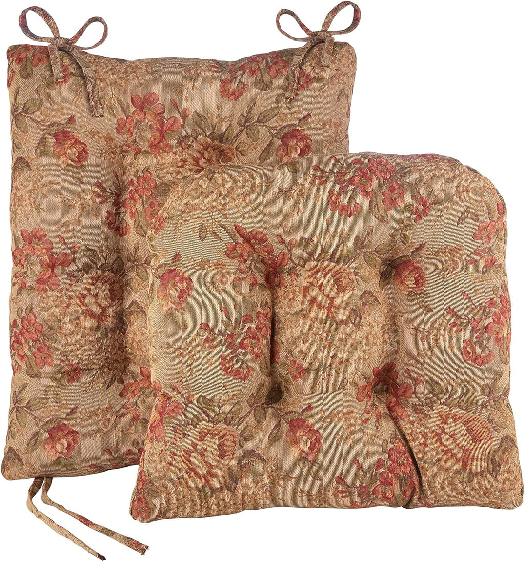 Klear Vu Omega Non-Slip Rocking Chair Cushion Set, Assembled in USA, Thick Padding & Tufted Design, Includes Seat Pad & Back Pillow with Ties, 17x17 Inches, 2-Piece Set, Somerset