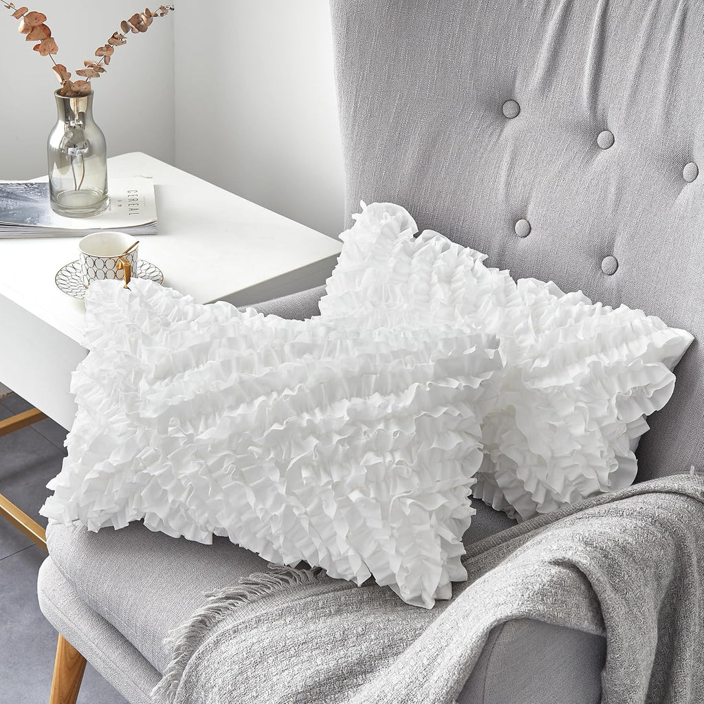 Oubonun 14 x 22 Pillow Inserts (Set of 2) - Lumbar Pillow with 100% Cotton Cover - Rectangle Square Interior Sofa Pillow Inserts - Decorative Pillow Insert Pair - White Couch Pillow