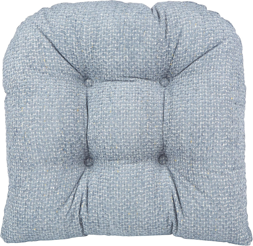 Klear Vu Omega Non-Slip Rocking Chair Cushion Set, Assembled in USA, Thick Padding & Tufted Design, Includes Seat Pad & Back Pillow with Ties, 17x17 Inches, 2-Piece Set, Tyson Delft Blue