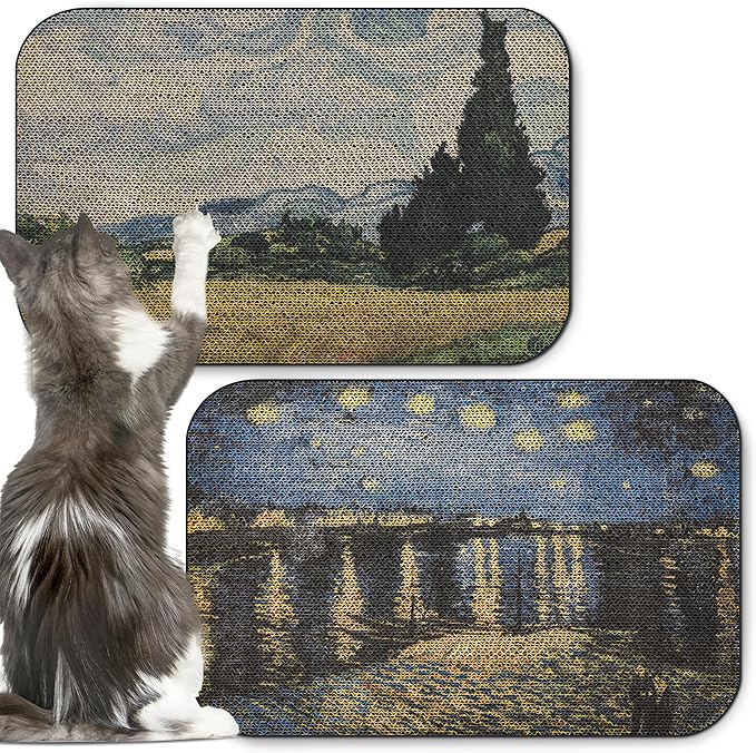 2 Packs Art Cat Wall-Mountable Scratching Board 16.7x11x1 Inch Cat Wall Scratch Pad and Scratcher for Indoor Cats Furniture Protector (Series2)