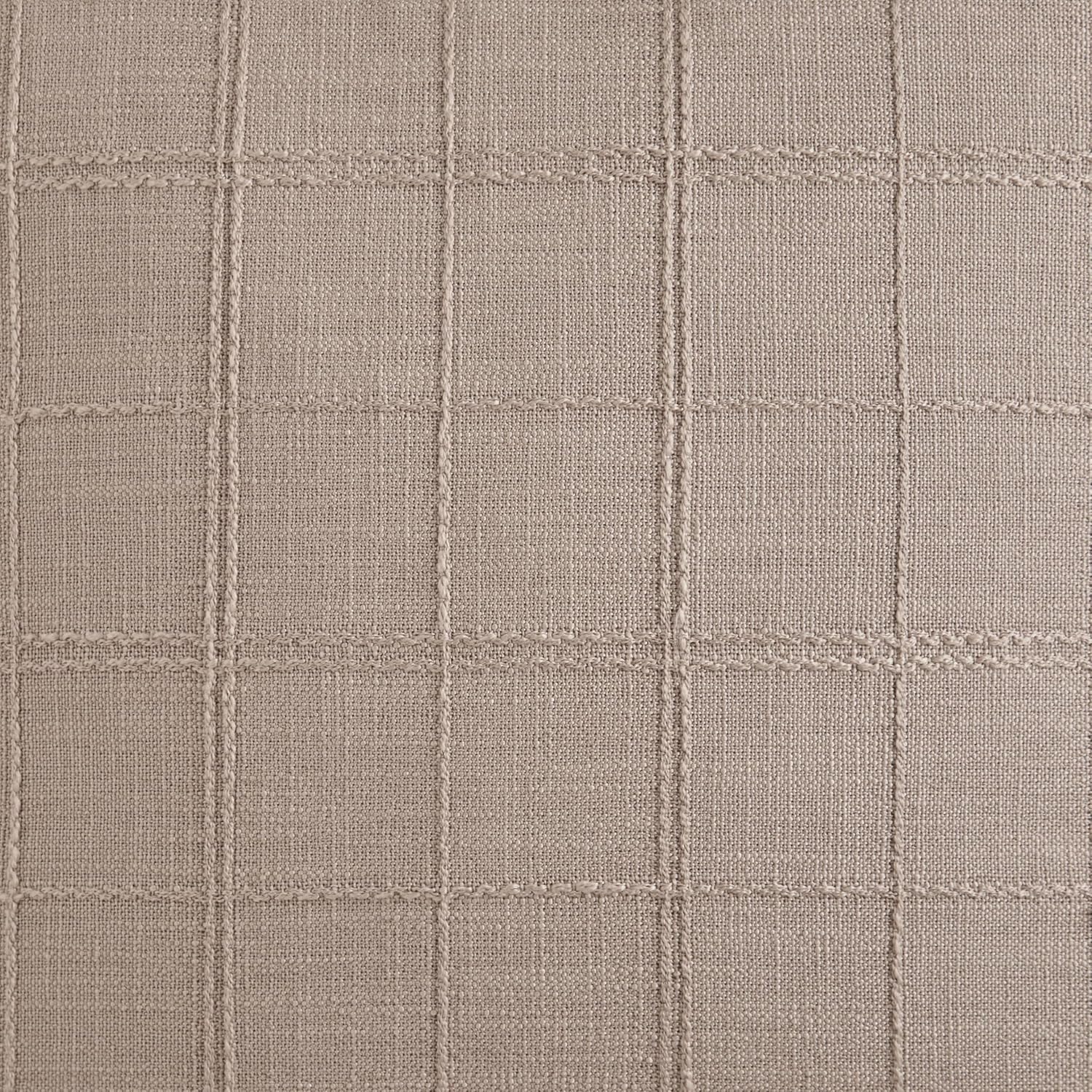 ZeeMart Linen Checked Throw Pillow Covers Set of 2, 24x24 Inch Taupe/Cream, Farmhouse Decorative Single Sided Grid Embroidered Couch Pillow Cases Light Brown Cotton Linen Cushion Covers