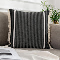 OJIA Modern Throw Pillow Cover with Tassels, Decorative Liana Fringe Accent Cushion Case, Farmhouse Woven Pillowcase for Sofa Chair Couch Bed Decor (Lumbar 20 x 20 Inches, Black)
