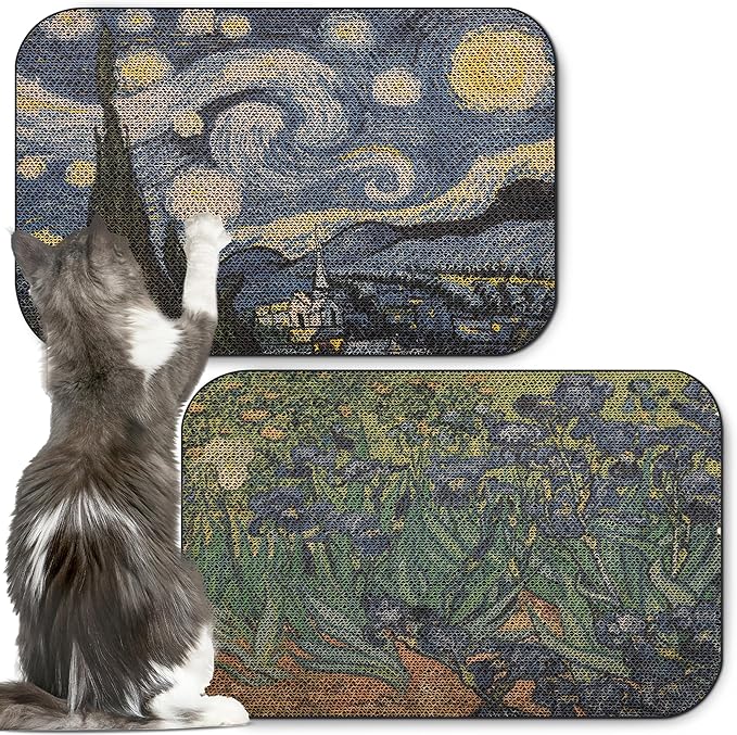 2 Packs Art Cat Wall-Mountable Scratching Board 16.7x11x1 Inch Cat Wall Scratch Pad and Scratcher for Indoor Cats Furniture Protector (Series1)