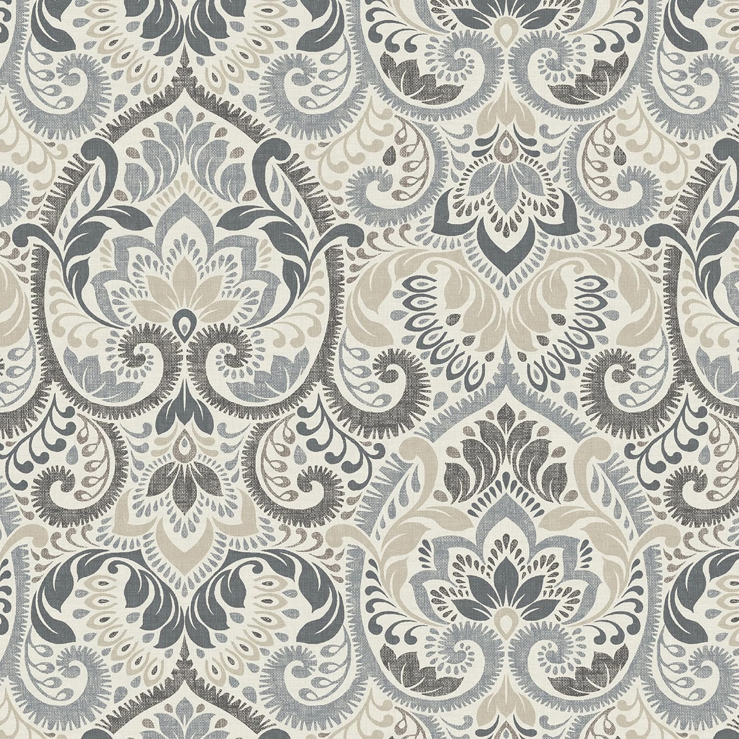 Arden Outdoor Midback Chair Cushion, 18 x 16.5, Rain-Proof, Fade Resistant Neutral Aurora Damask