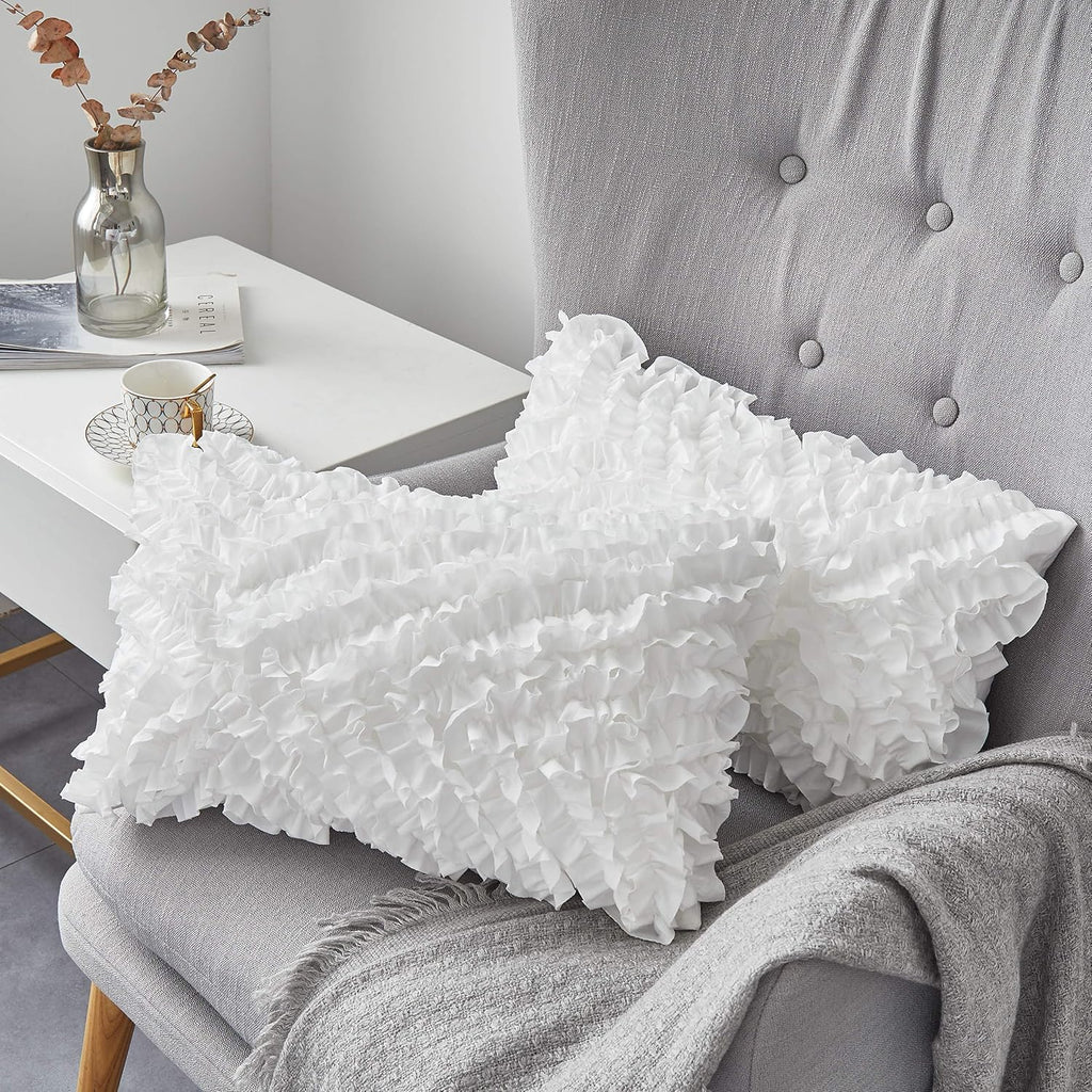 Oubonun 12 x 20 Lumbar Pillow (Set of 2) - 100% Cotton Cover - Rectangle Square Sofa Pillow Inserts - Decorative Pillow Pair - White Couch Pillow