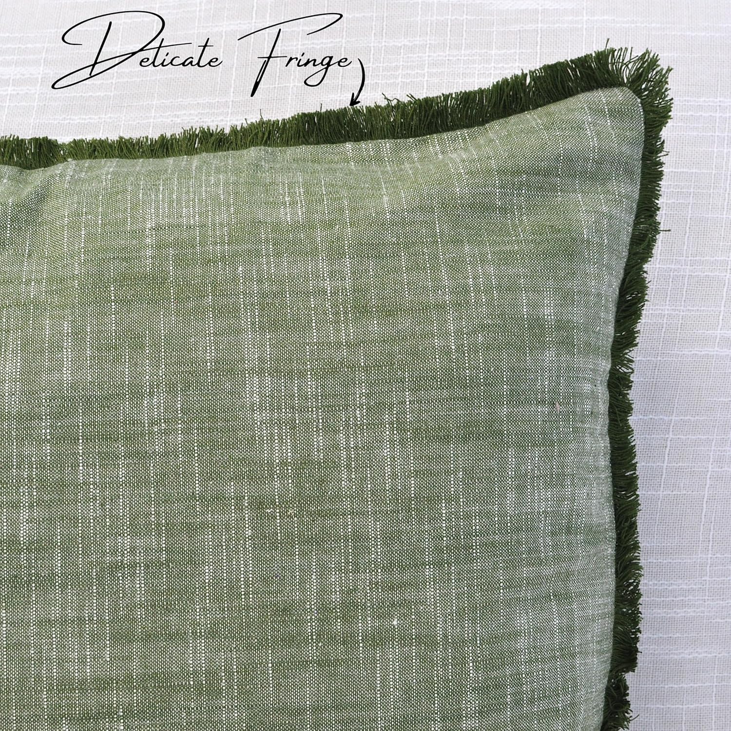 22×22 Textured Cotton Pillow Covers Decorative Fringe Boho Farmhouse Cushion Covers with Tassels Linen Like Accent Pillowcases for Bed Couch Chair Sofa Living Room,Green Set of 2